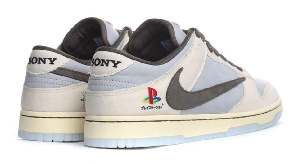 Nike Dunk Travis Scott PLAYSTATION, бело-голубые, нубук, текстиль, мужские