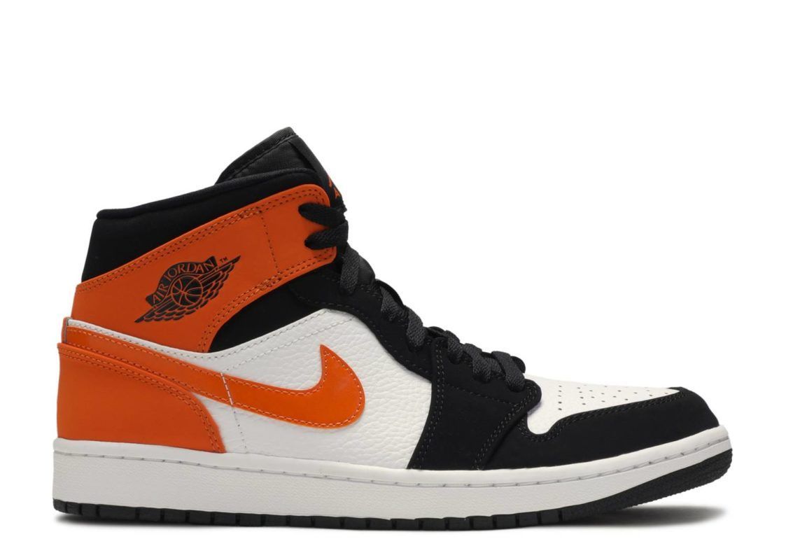 Nike Air Jordan 1 Retro Mid Shattered Backboard Starfish, оранжевый с белым и черным, кожа, нубук, мужские