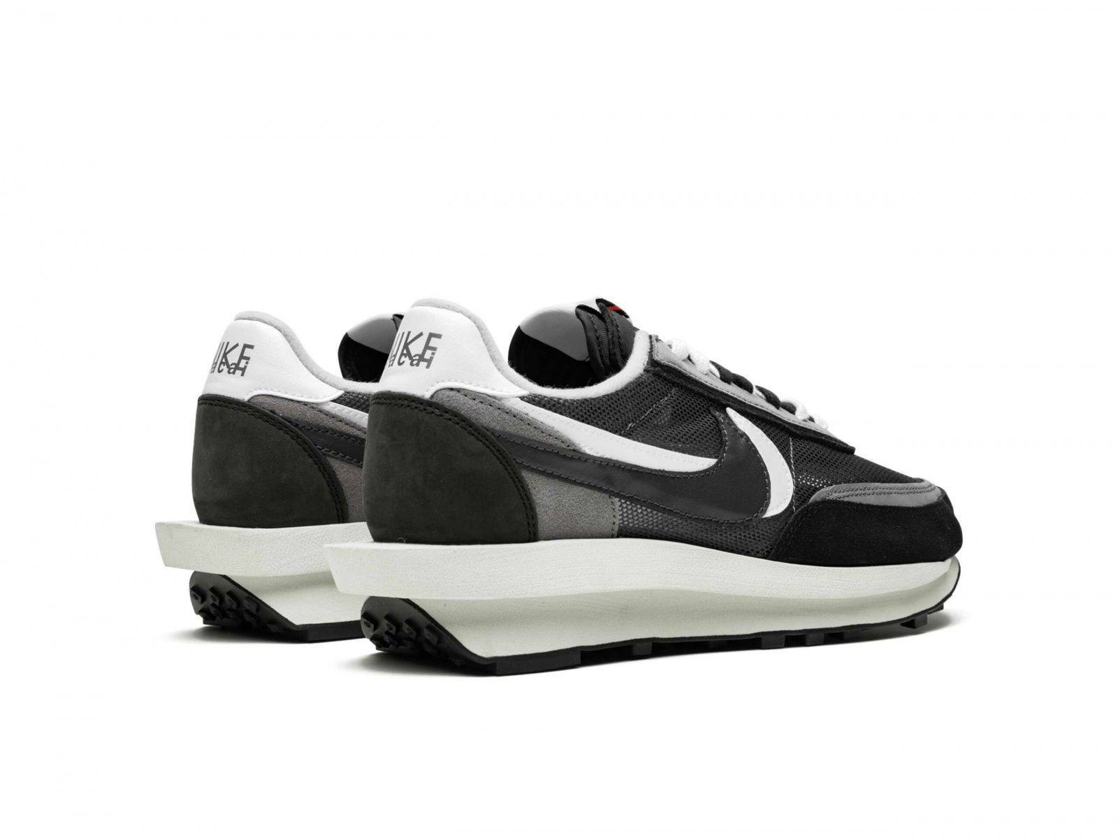 Nike Waffle Daybreak x Sacai, серый с черным, текстиль, сетка, замша, мужские