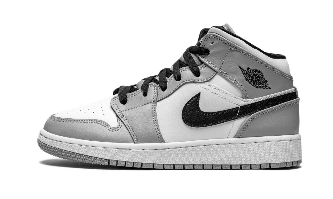 Nike Air Jordan 1 Mid GS Light Smoke Grey, серые с белым, кожа, женские, зимние
